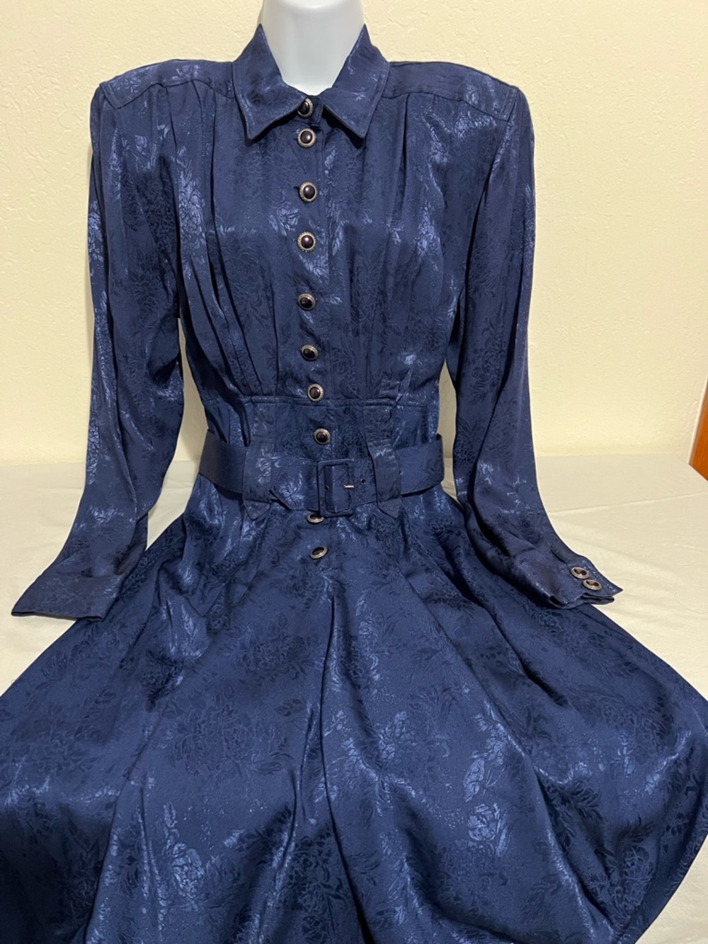 Karen Alexander Vintage Royal Blue Button-Front Belted Midi Dress